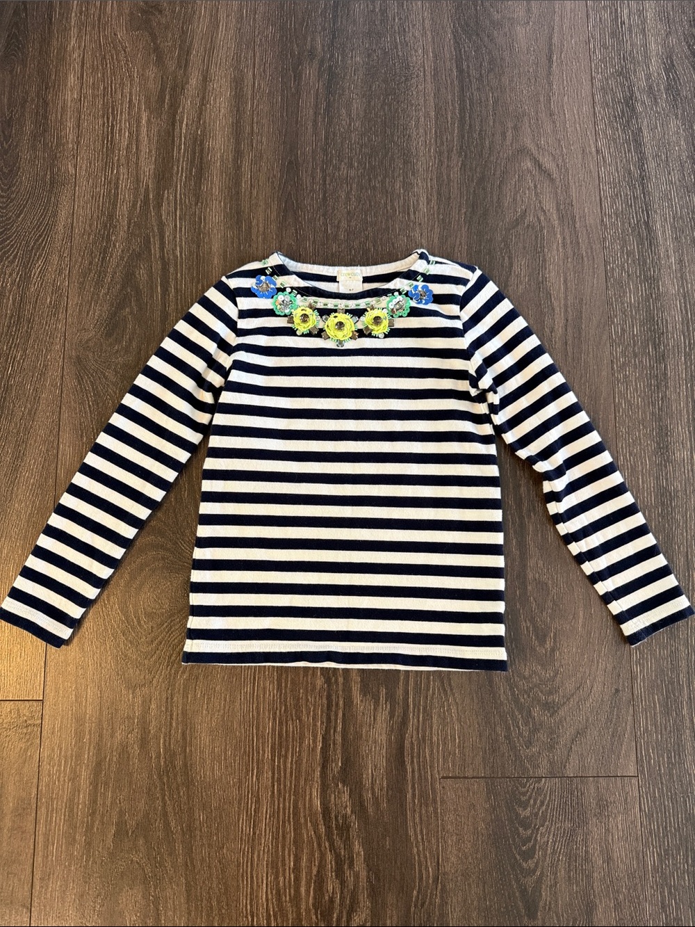 Crewcuts Navy & White Striped Long-Sleeve Top with Floral Necklace Accent